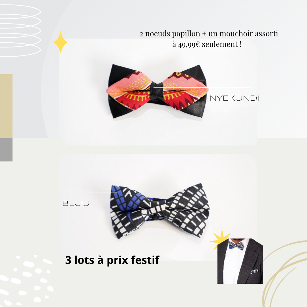 Lot de 2 noeuds papillon + un mouchoir pour 49,99€ seulement ! Un cadeau idéal pour les fêtes🎄